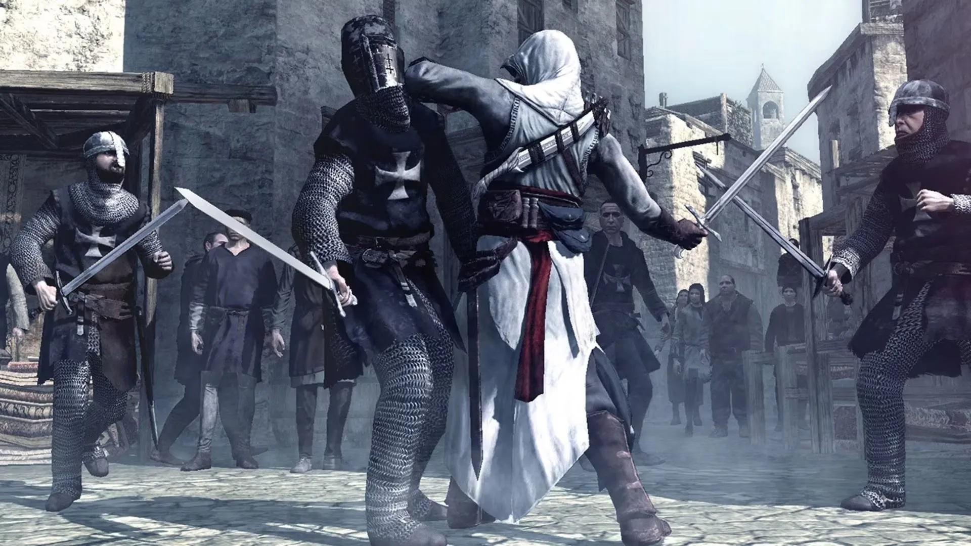 Góc nhìn từ trên cao về một khu vực trong game Assassin's Creed