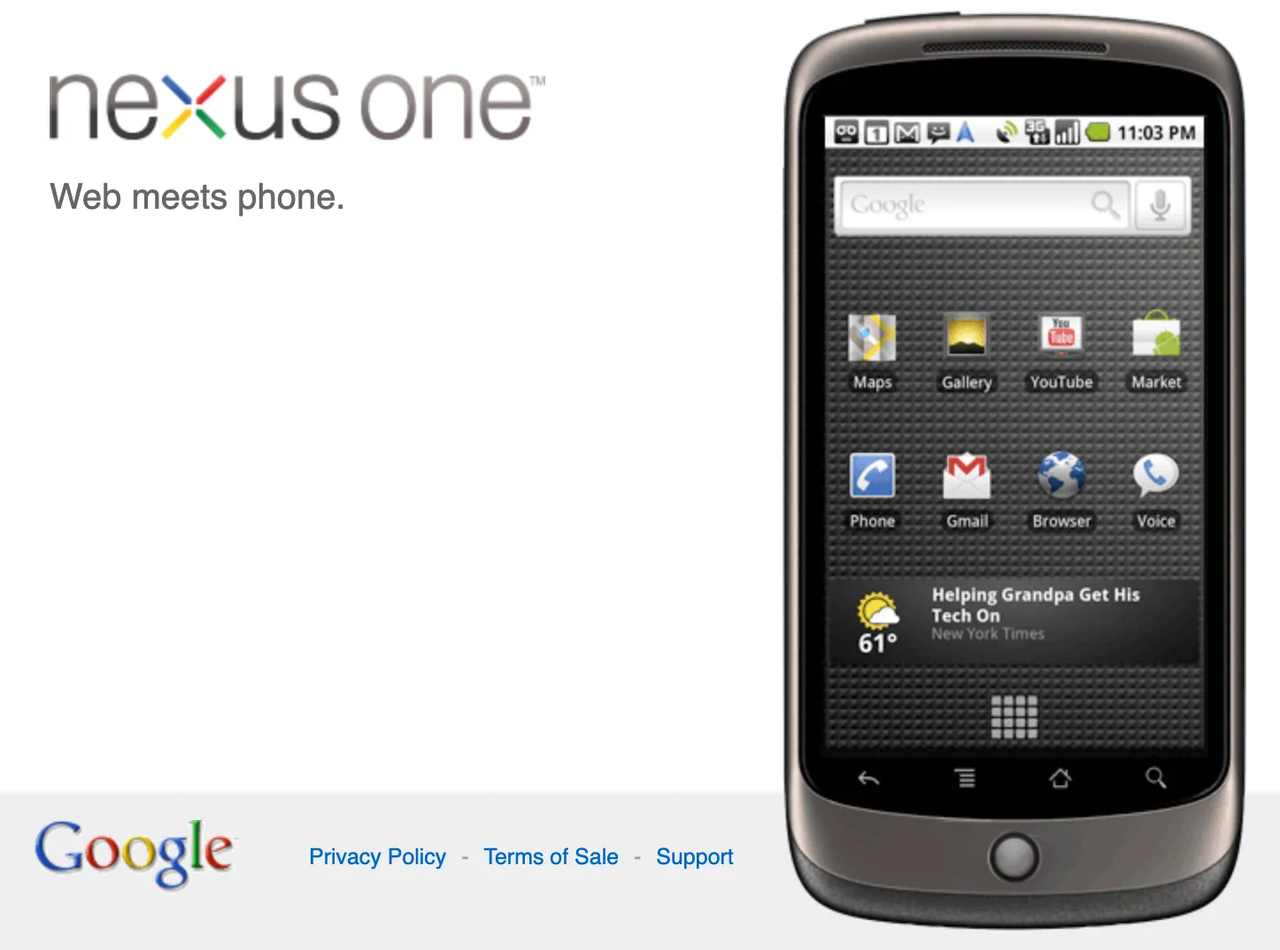 Google Nexus One, điện thoại thương hiệu Google đầu tiên do HTC sản xuất, chạy Android thuần khiết