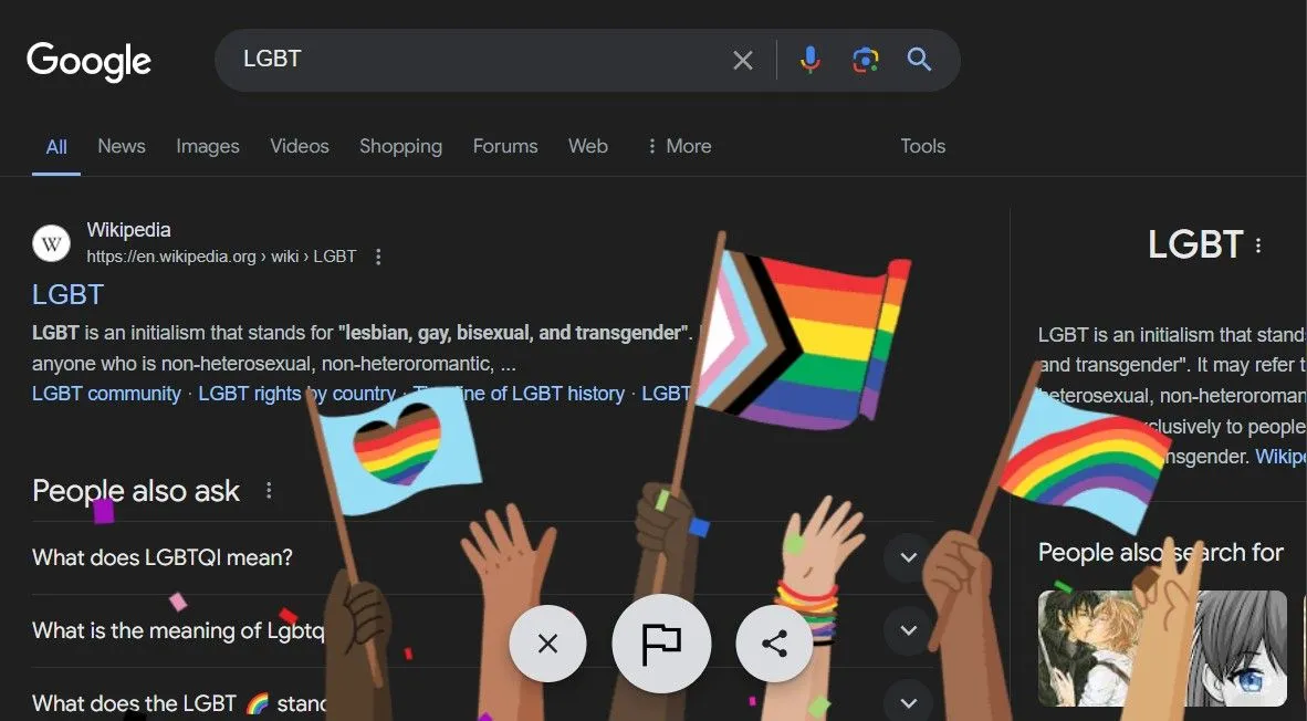 Hiệu ứng trứng phục sinh LGBT với những lá cờ cầu vồng xuất hiện trên trang tìm kiếm Google.