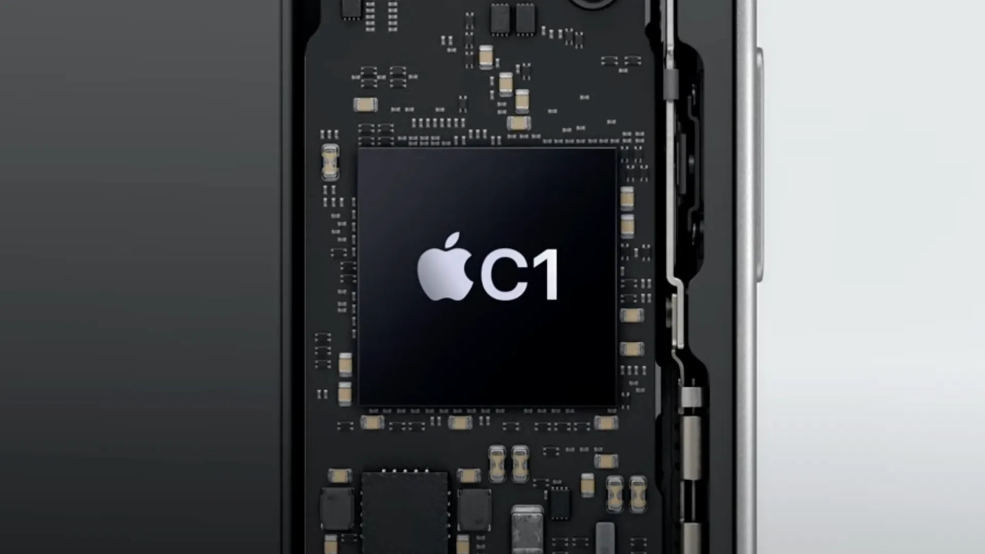 Hình ảnh đồ họa mô phỏng chip modem Apple C1, biểu tượng cho công nghệ kết nối di động thế hệ mới.