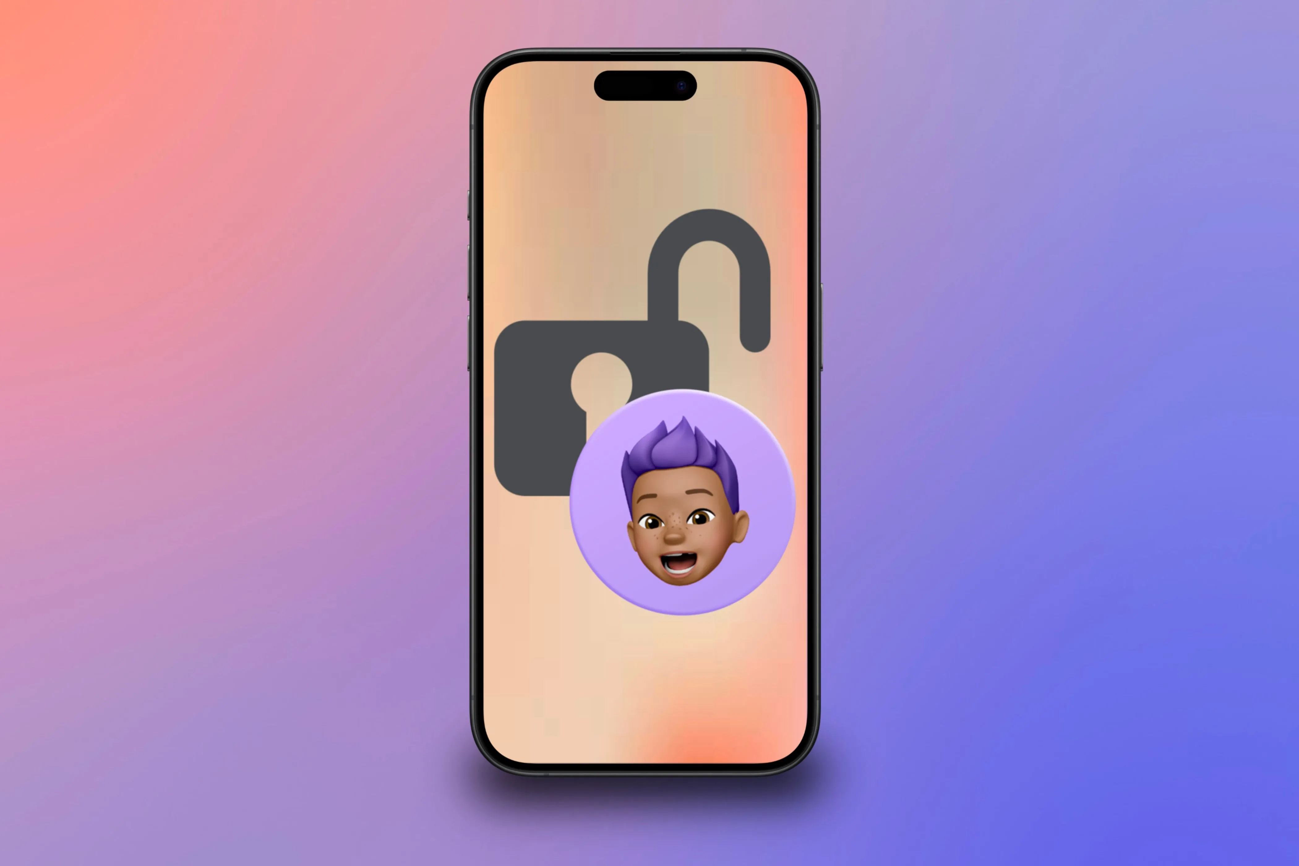 Hình ảnh iPhone với biểu tượng Memoji của trẻ em và ổ khóa mở, minh họa việc giám sát mua sắm kỹ thuật số.