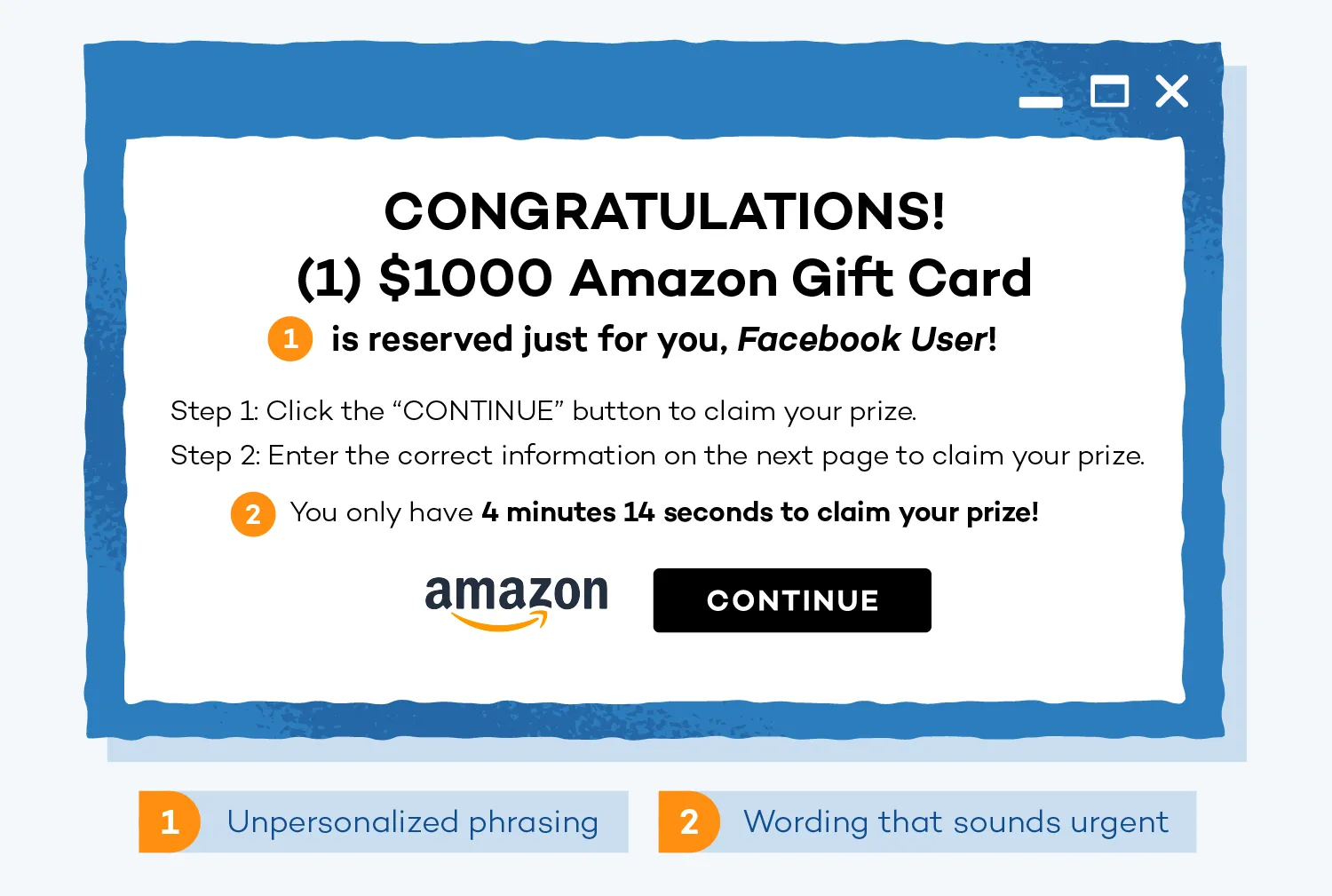 Hình ảnh lừa đảo thẻ quà tặng Amazon miễn phí trên mạng xã hội, minh họa chiêu trò phishing.