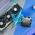 Hình ảnh minh họa CPU và GPU đặt trên bàn, thể hiện sự đối lập về hiệu năng trong game