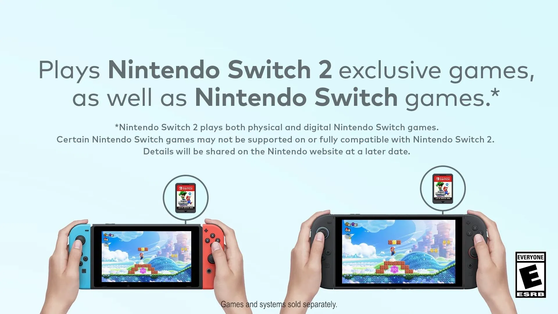 Hình ảnh so sánh kích thước giữa Nintendo Switch gốc (bên trái) và Nintendo Switch 2 (bên phải), cho thấy Joy-Con của máy mới lớn hơn.