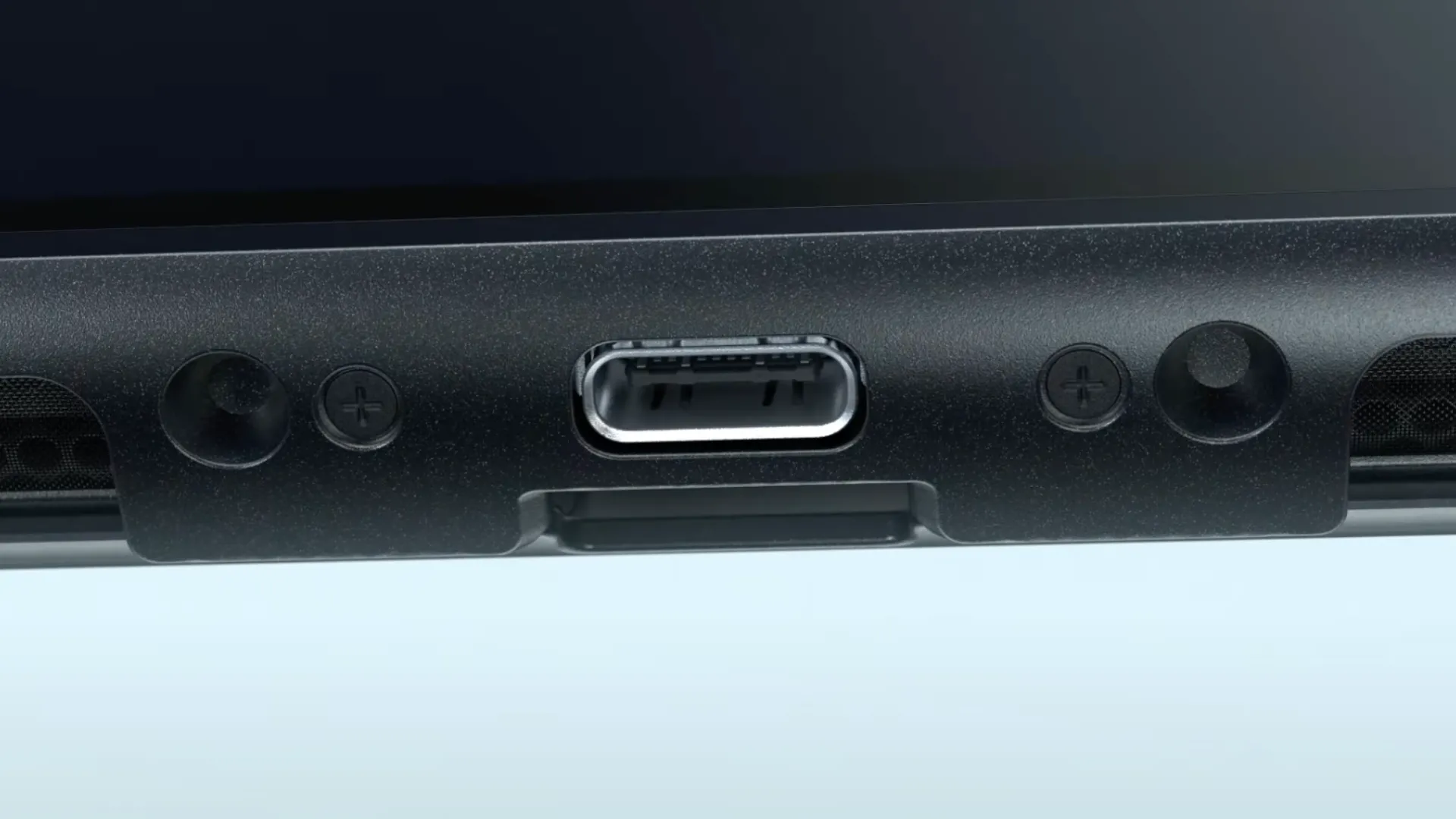Hình ảnh teaser chính thức của Nintendo Switch 2 làm nổi bật cổng USB-C, xác nhận tính năng sạc đa năng.