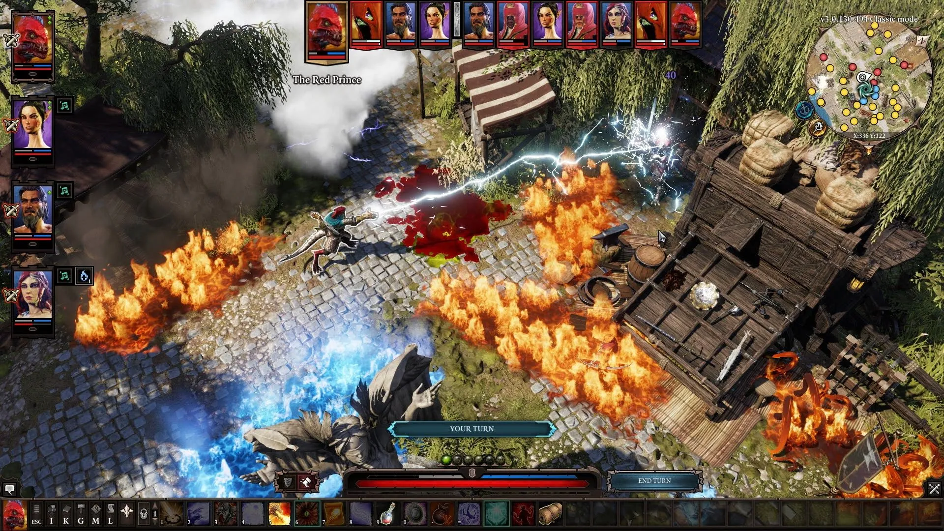 Hoàng tử Đỏ sử dụng phép thuật sấm sét trong cảnh chiến đấu của Divinity Original Sin 2