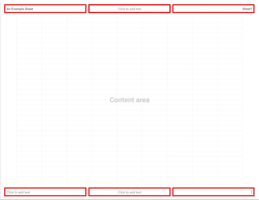 Hộp văn bản có thể chỉnh sửa thủ công cho tiêu đề và chân trang trong Google Sheets