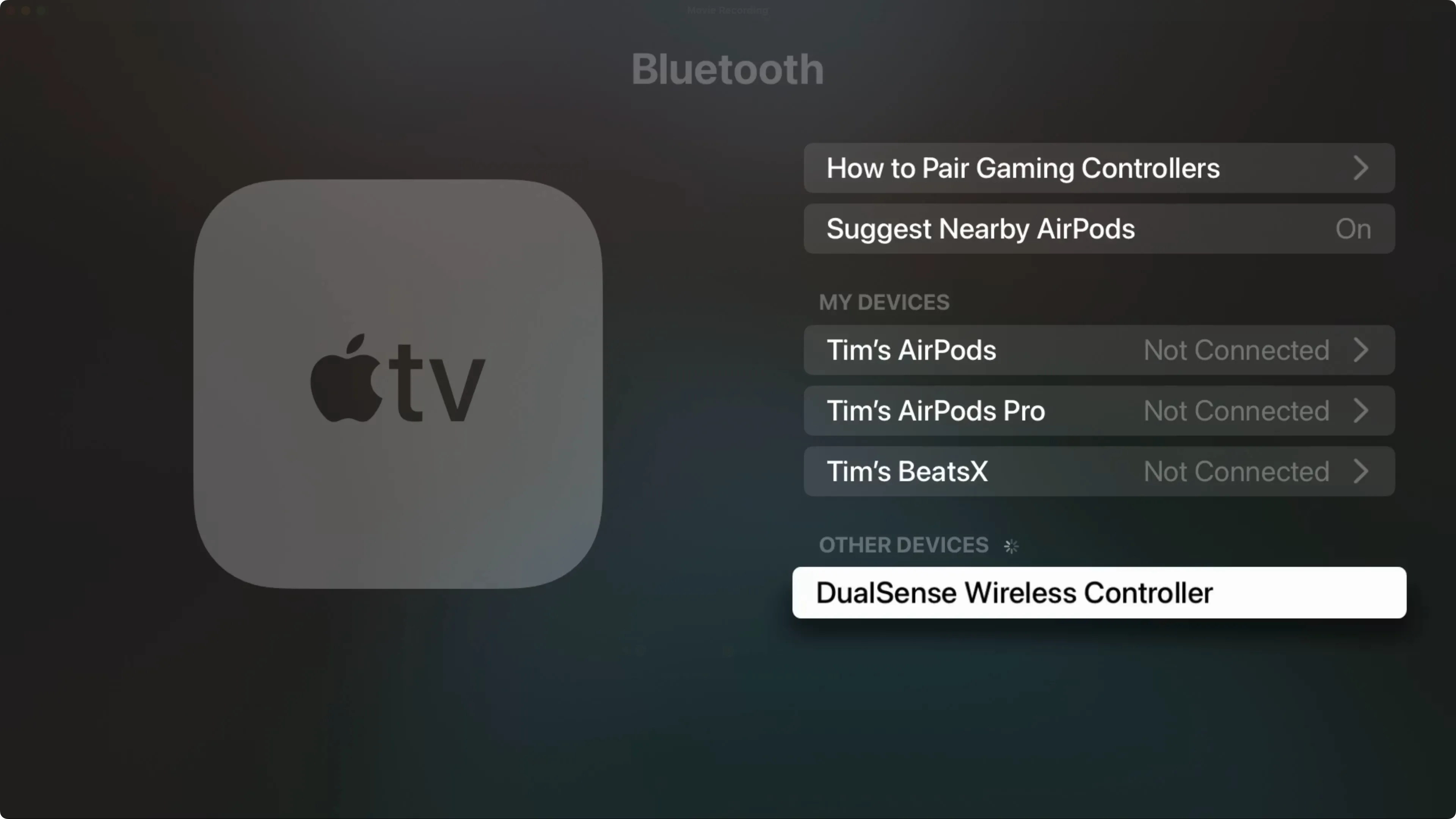 Hướng dẫn ghép nối tay cầm chơi game DualSense với Apple TV thông qua Bluetooth.