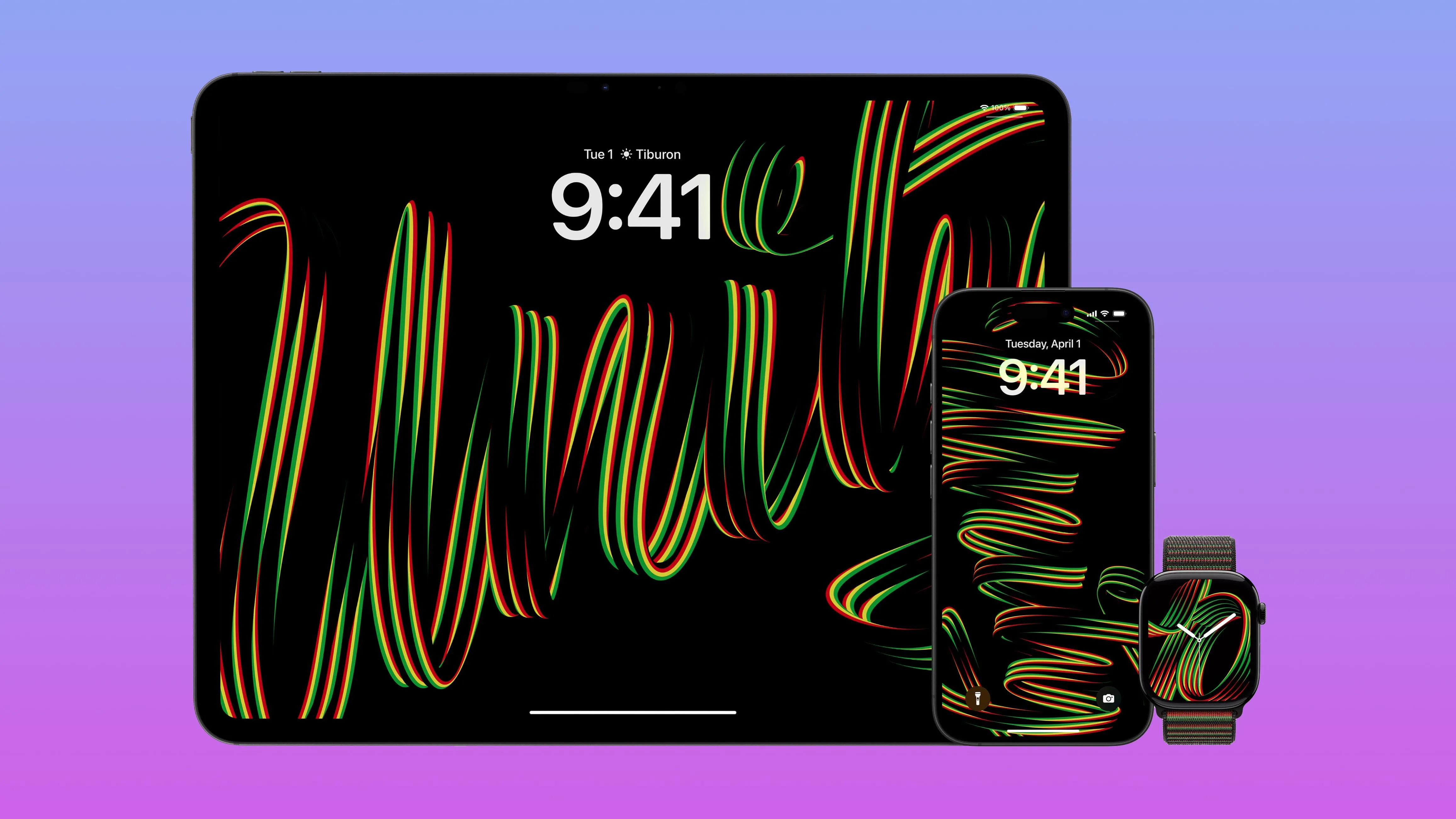 iPhone, iPad, và Apple Watch trình diễn bộ sưu tập Apple Black Unity