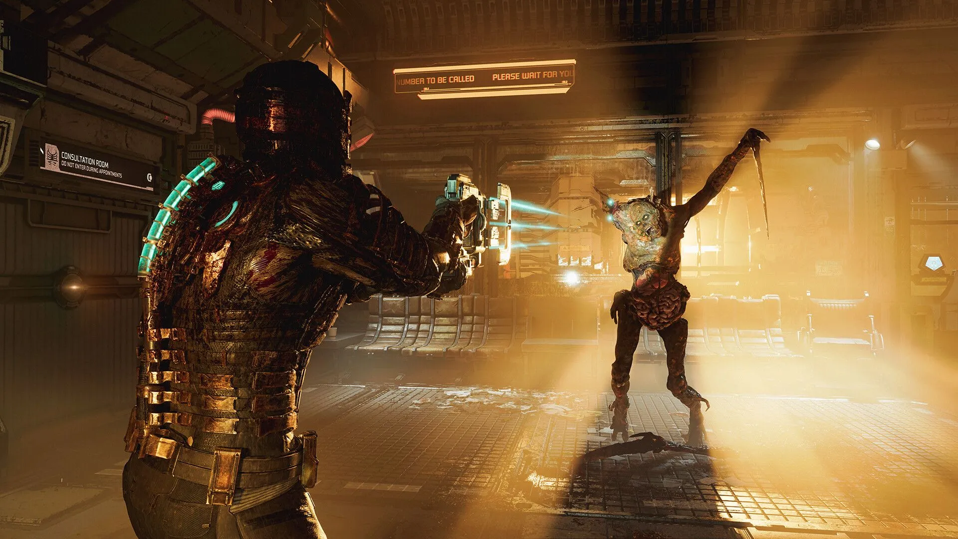 Isaac Clarke chiến đấu với Necromorph trong Dead Space 2023, thể hiện đồ họa và trải nghiệm của một bản remake