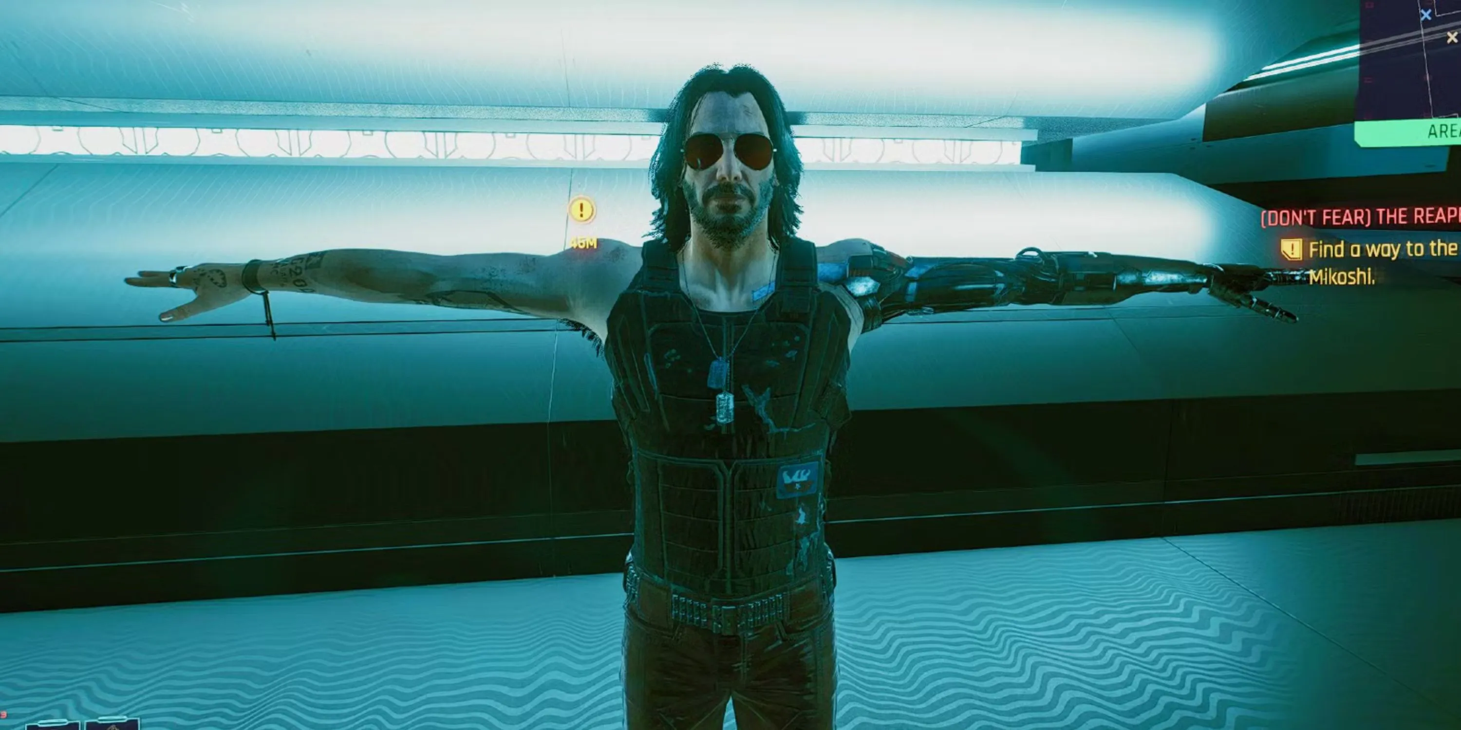Johnny Silverhand, nhân vật biểu tượng trong Cyberpunk 2077, xuất hiện trong một cảnh game ấn tượng.