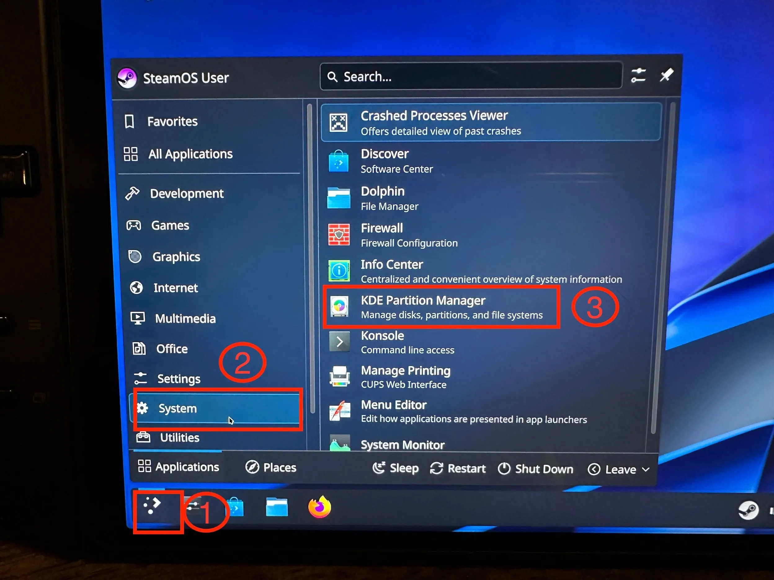 KDE Partition Manager trên SteamOS