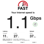 Kết quả kiểm tra tốc độ internet 1.1Gbps sử dụng Fast.com