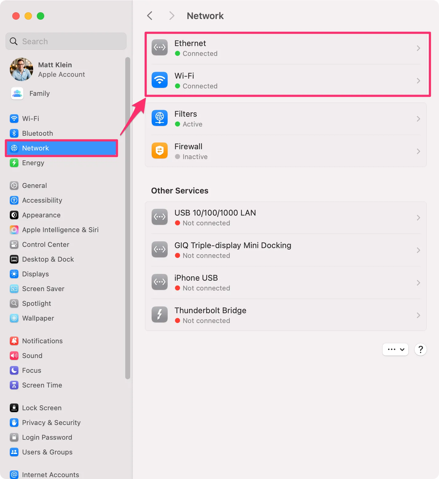 Kiểm tra trạng thái kết nối mạng Wi-Fi của máy Mac trong Cài đặt hệ thống
