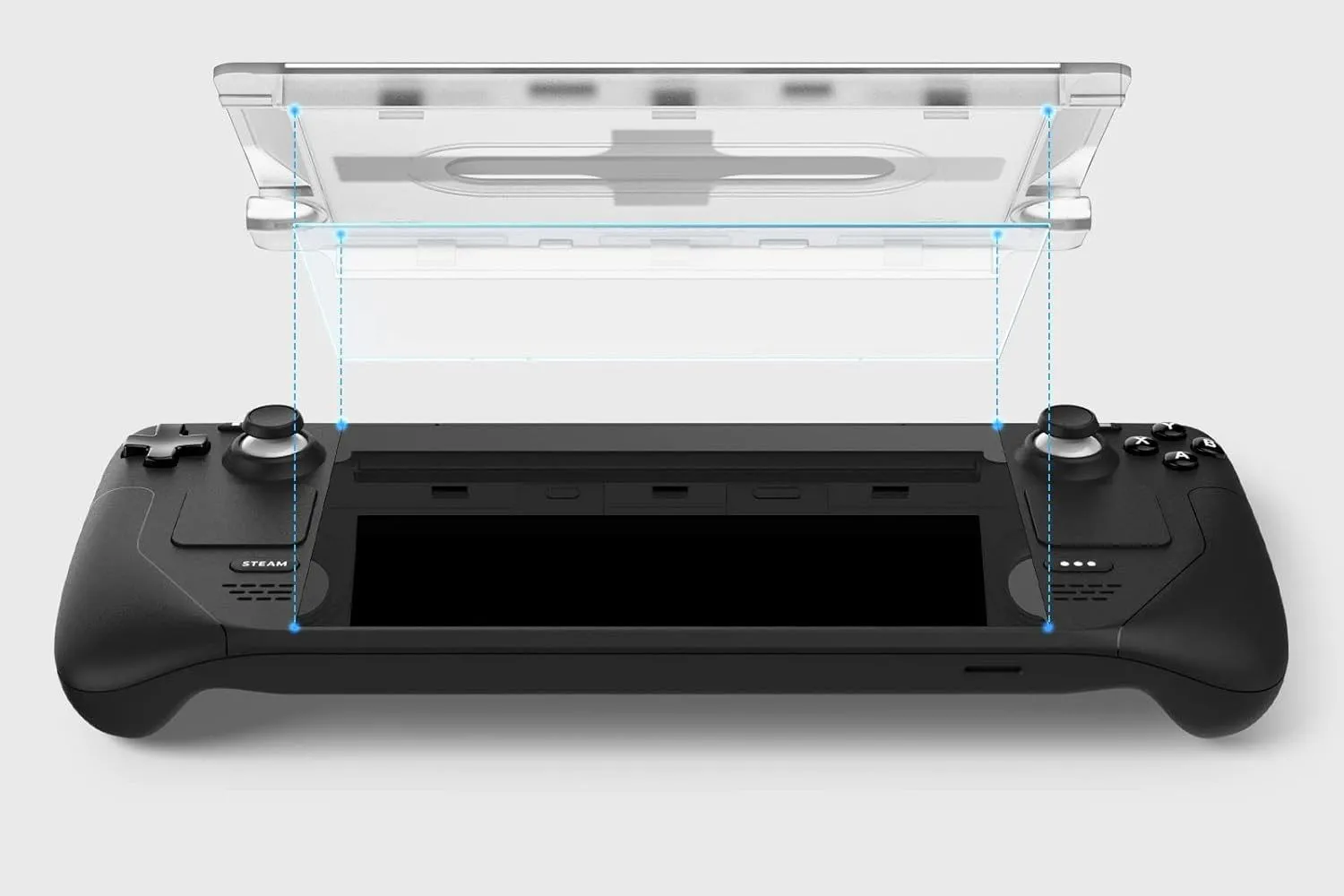 Kính cường lực Spigen được dán lên Steam Deck.