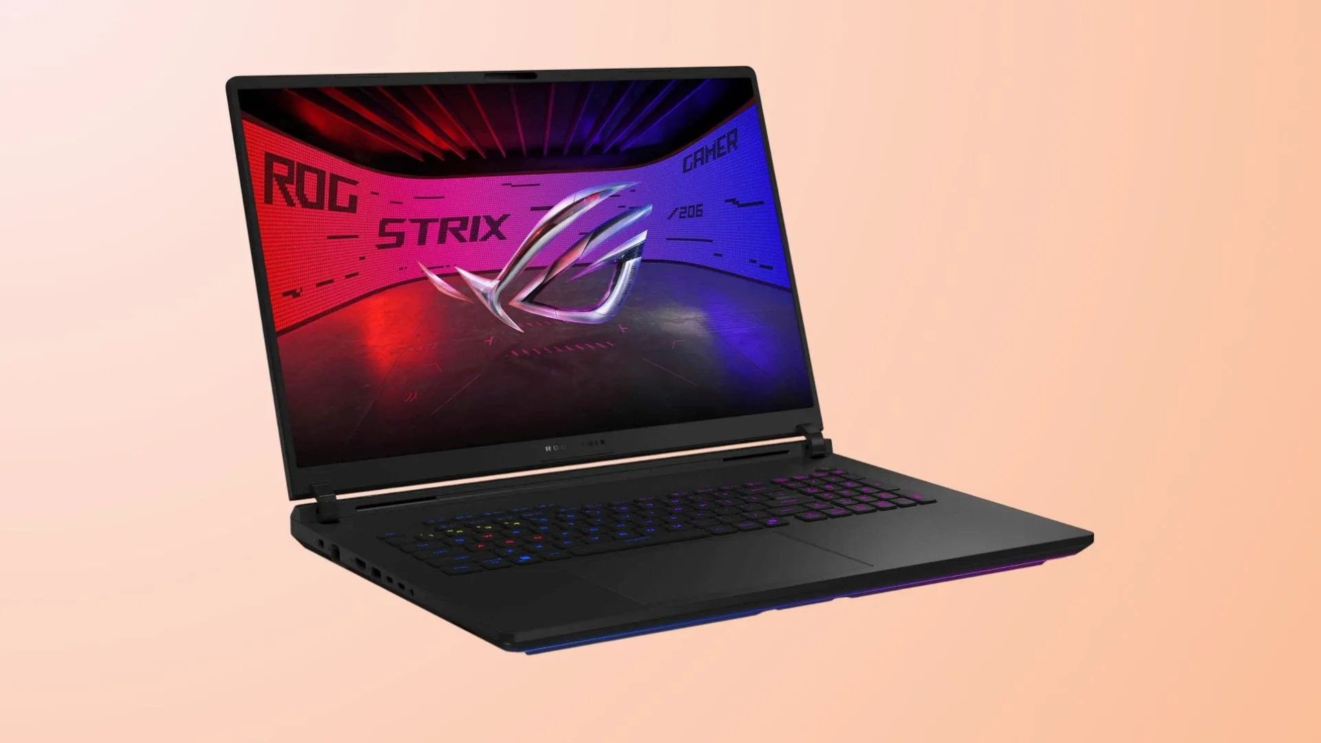 Laptop ASUS ROG Strix SCAR 18 (2025) với màn hình lớn và đèn RGB