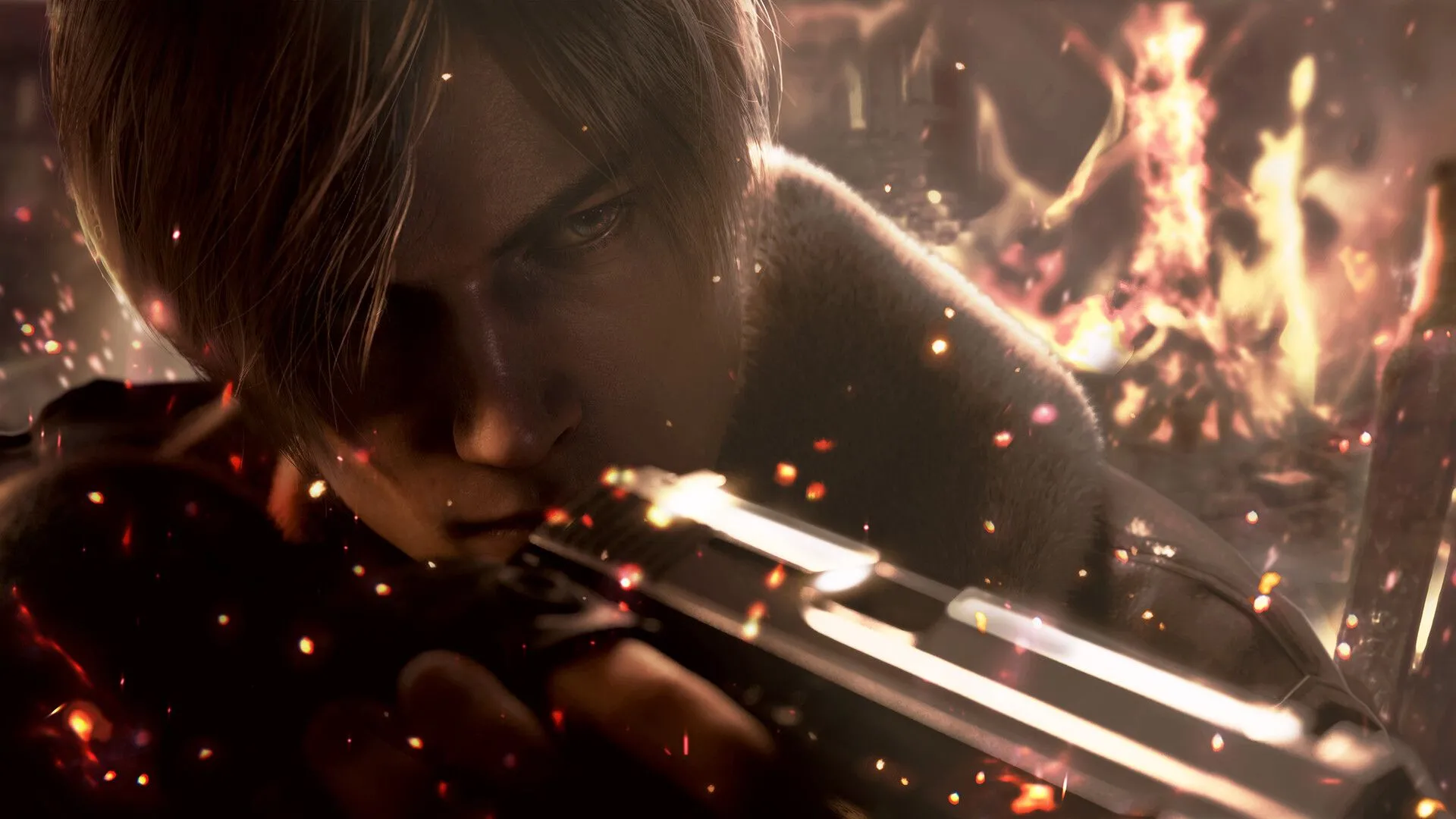 Leon S. Kennedy trong Resident Evil 4 Remake, biểu tượng cho phe nhân loại trong bộ bài MTG.