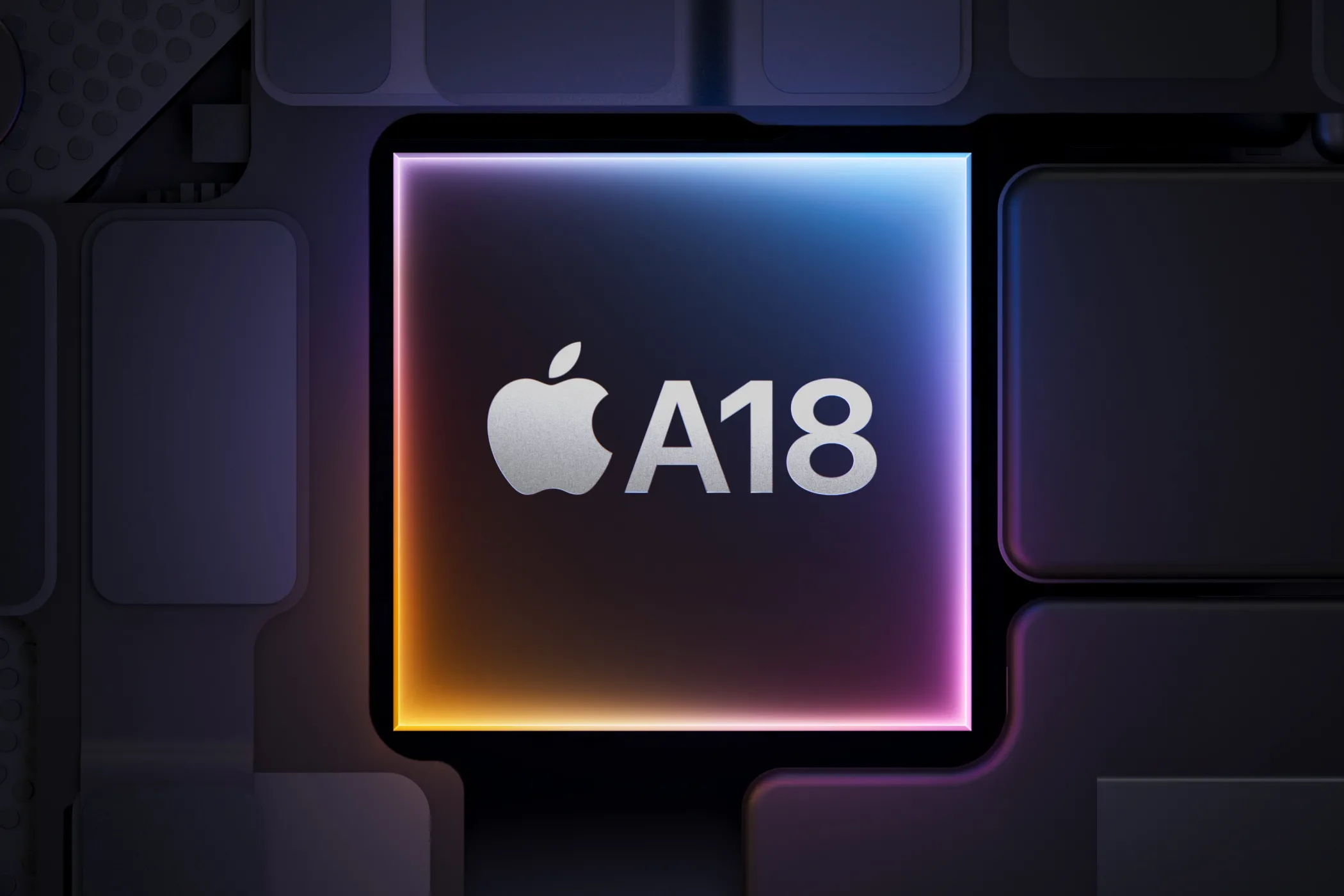 Logo chip Apple A18, đại diện cho sức mạnh xử lý và khả năng tương lai hóa của iPhone 16e.