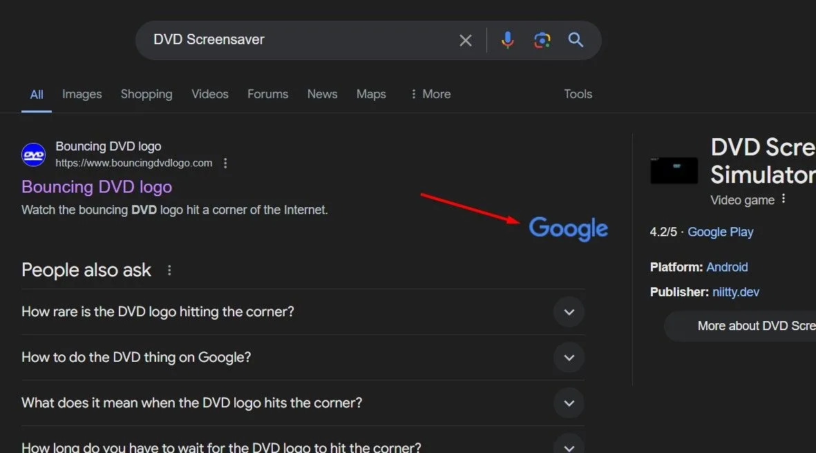 Logo Google nhảy múa như màn hình DVD Screensaver khi tìm kiếm.