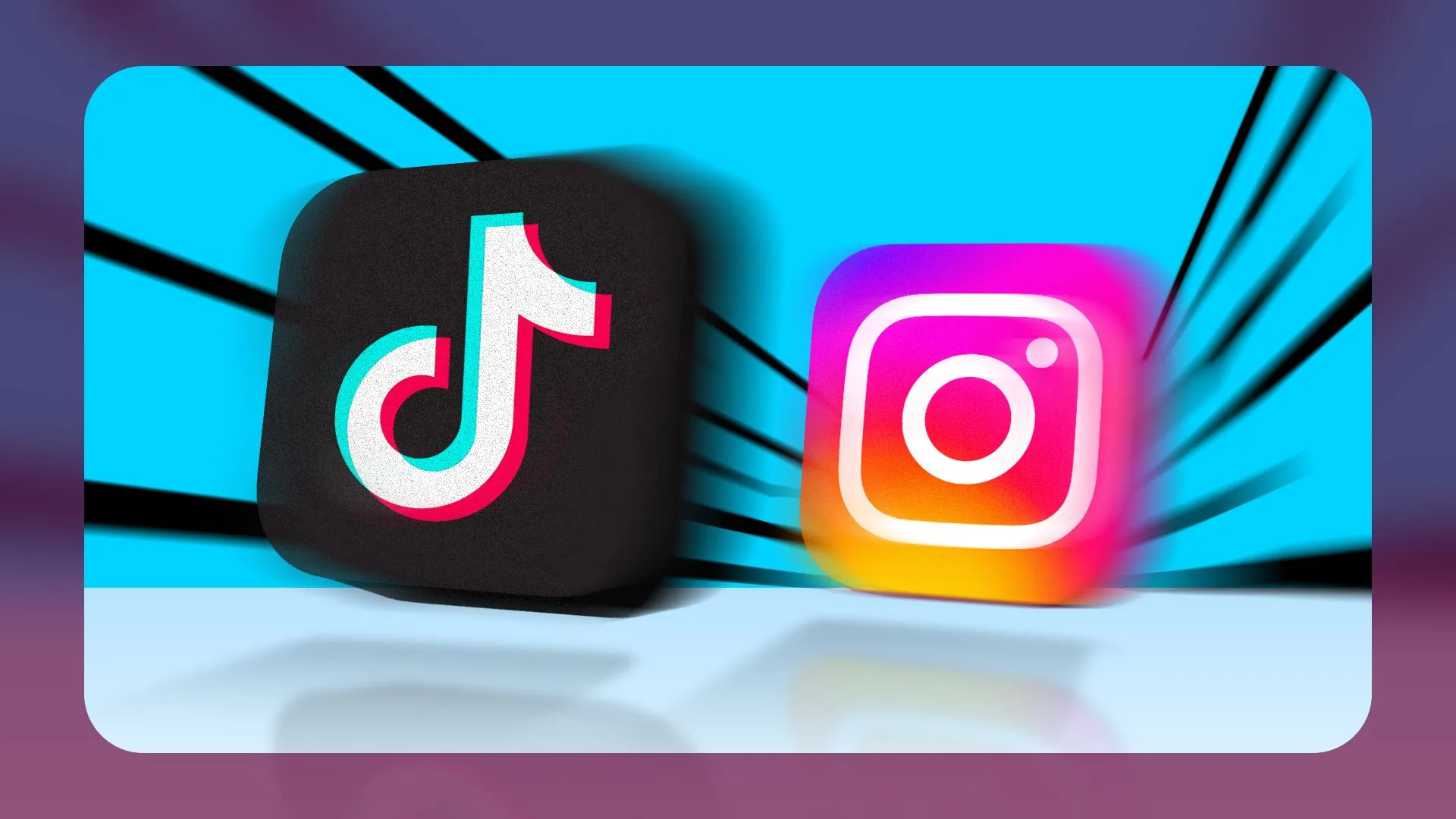 Logo TikTok và Instagram đang đua nhau trên đường đua, tượng trưng cho sự cạnh tranh và ưu thế của thuật toán TikTok so với đối thủ.