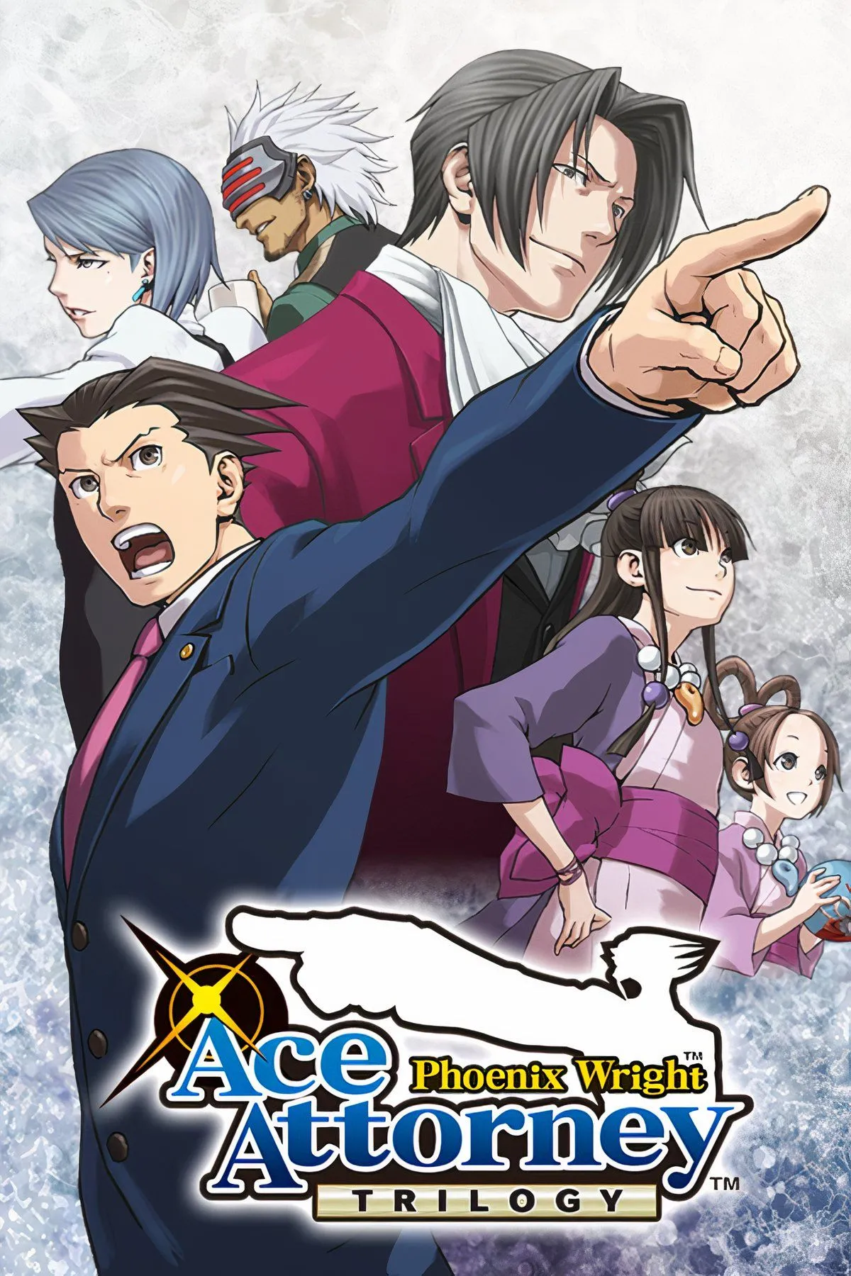 Luật sư Phoenix Wright trong trang phục xanh đặc trưng, giơ tay &quot;Objection!&quot; (Phản đối!)