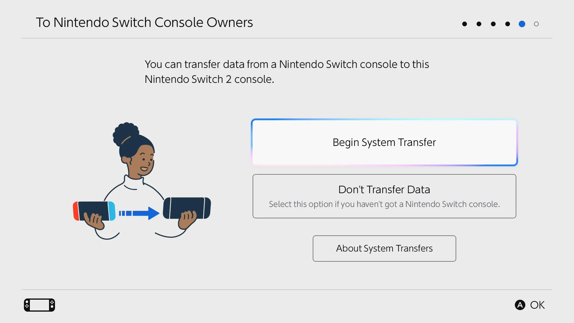 Màn hình &quot;Bắt đầu chuyển đổi hệ thống&quot; trên Nintendo Switch để di chuyển dữ liệu sang máy mới