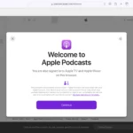 Màn hình chào mừng của ứng dụng web Apple Podcasts, hiển thị giao diện tối giản với logo và nút "Browse".