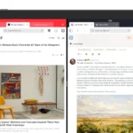 Màn hình iPad hiển thị hai cửa sổ trình duyệt Vivaldi ở chế độ chia đôi, minh họa tính năng đa nhiệm mới