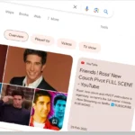 Màn hình kết quả tìm kiếm Google cho "Ross Geller" với hình ảnh ghế sofa và hiệu ứng "Pivot!"