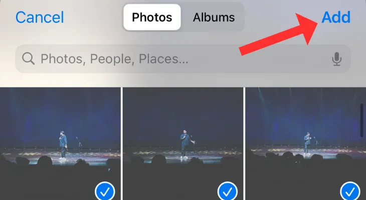 Màn hình tải ảnh lên iCloud hiển thị rõ nút Thêm