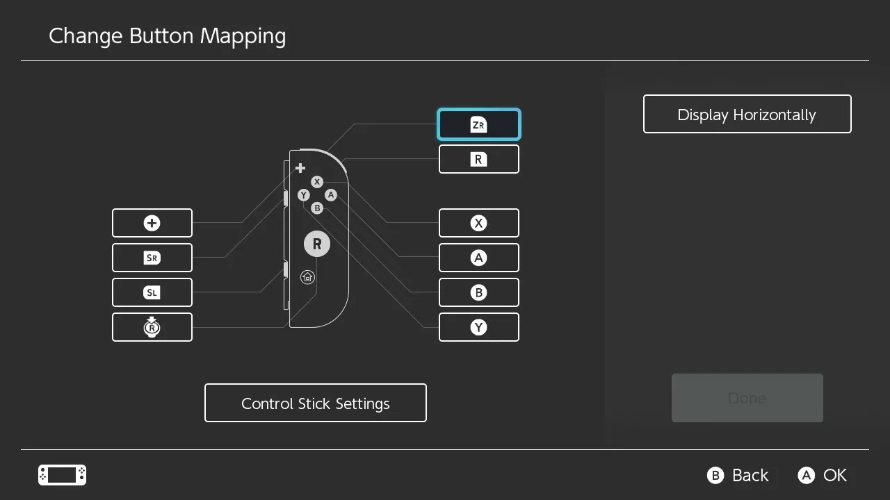 Màn hình &quot;Thay đổi Ánh xạ Nút&quot; trên Nintendo Switch