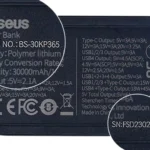 Mặt đáy sạc dự phòng Baseus BS-30KP365 với số model và số serial được đánh dấu để nhận diện sản phẩm bị thu hồi.