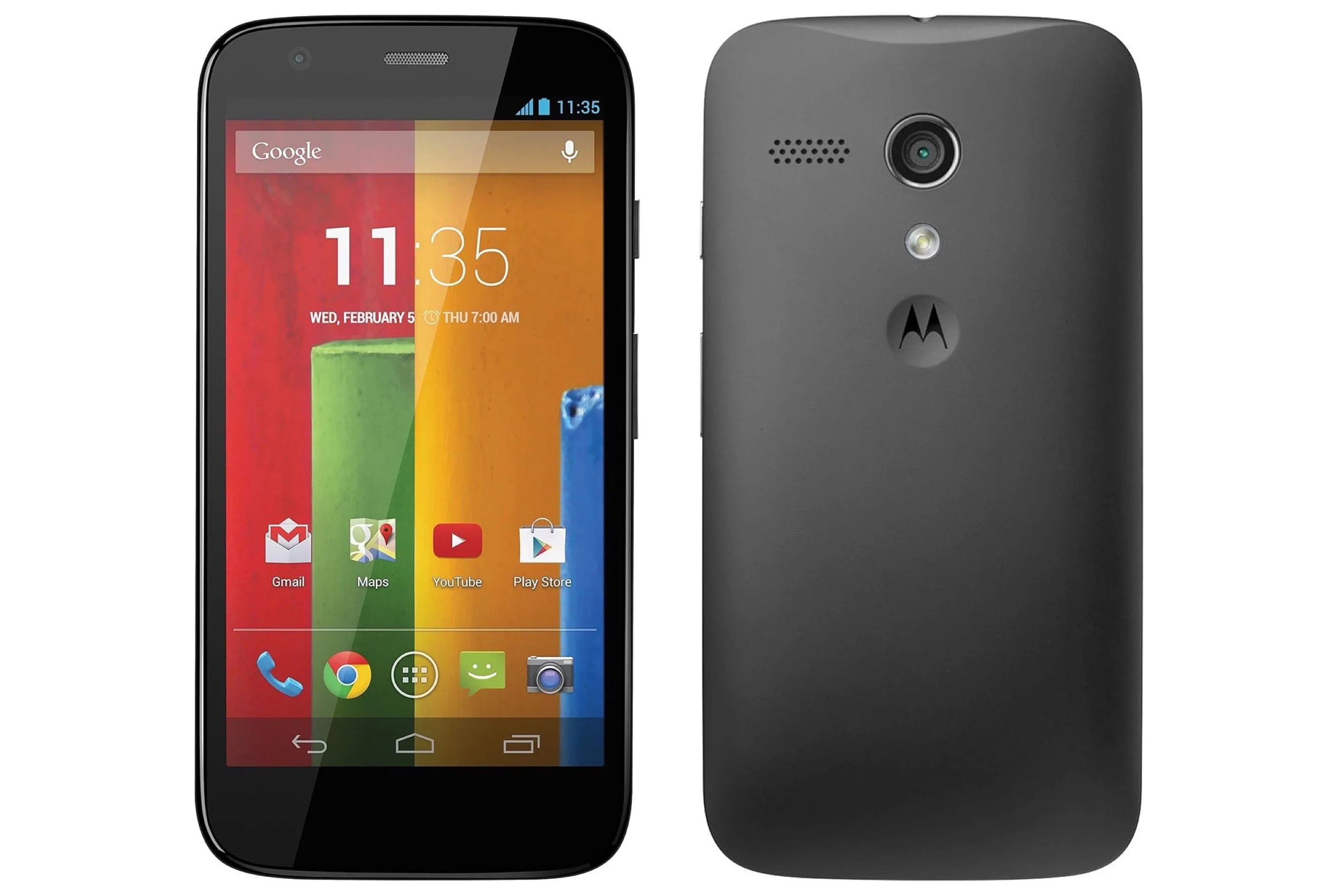 Mặt trước và mặt sau của điện thoại Motorola Moto G 4G, với thiết kế nhỏ gọn và vỏ lưng có thể thay đổi