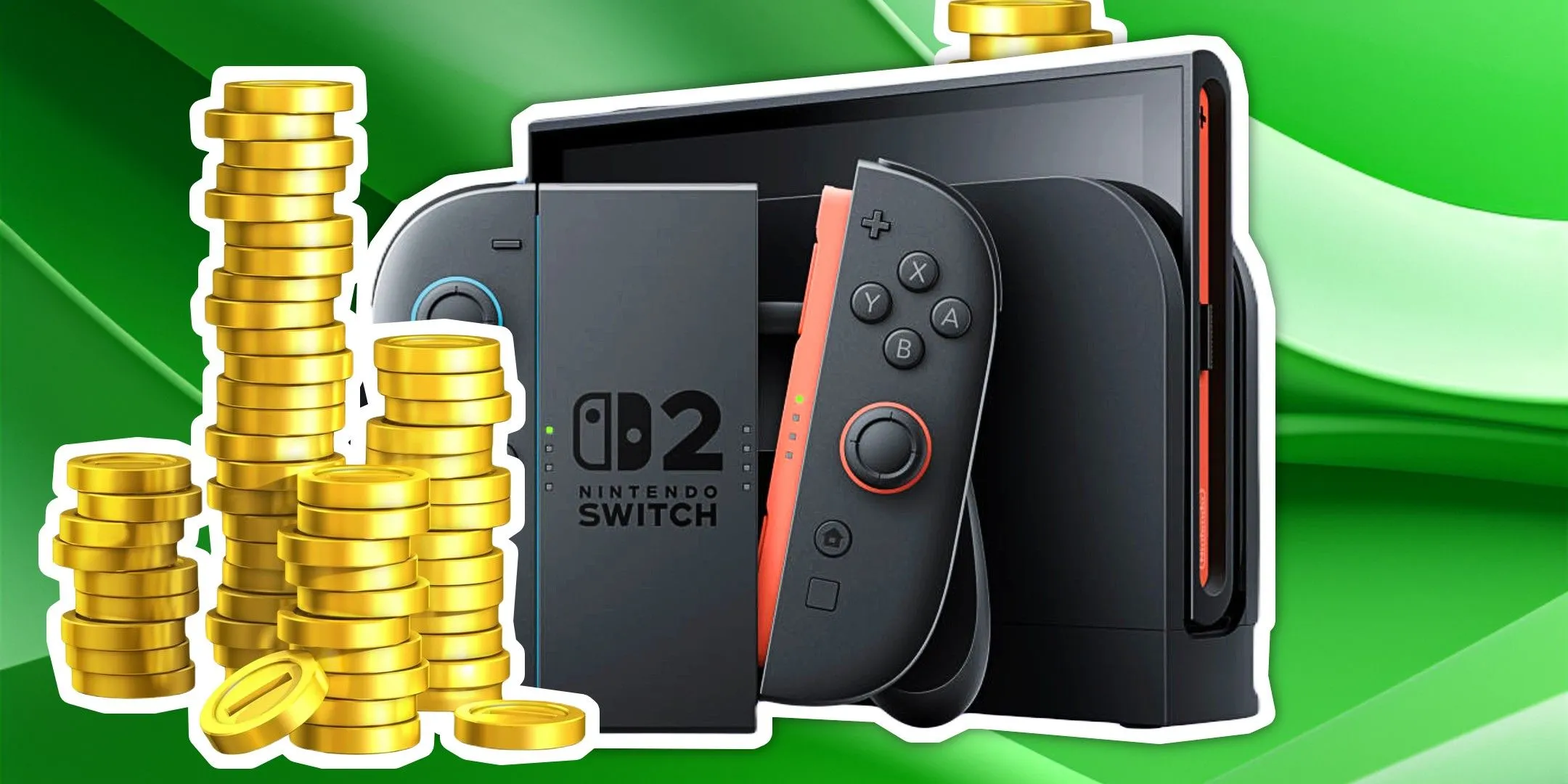 Máy chơi game cầm tay Nintendo Switch và những đồng xu vàng.