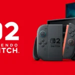 Máy chơi game Nintendo Switch 2 với tay cầm Joy-Con màu xanh và đỏ, đặt trên nền trắng