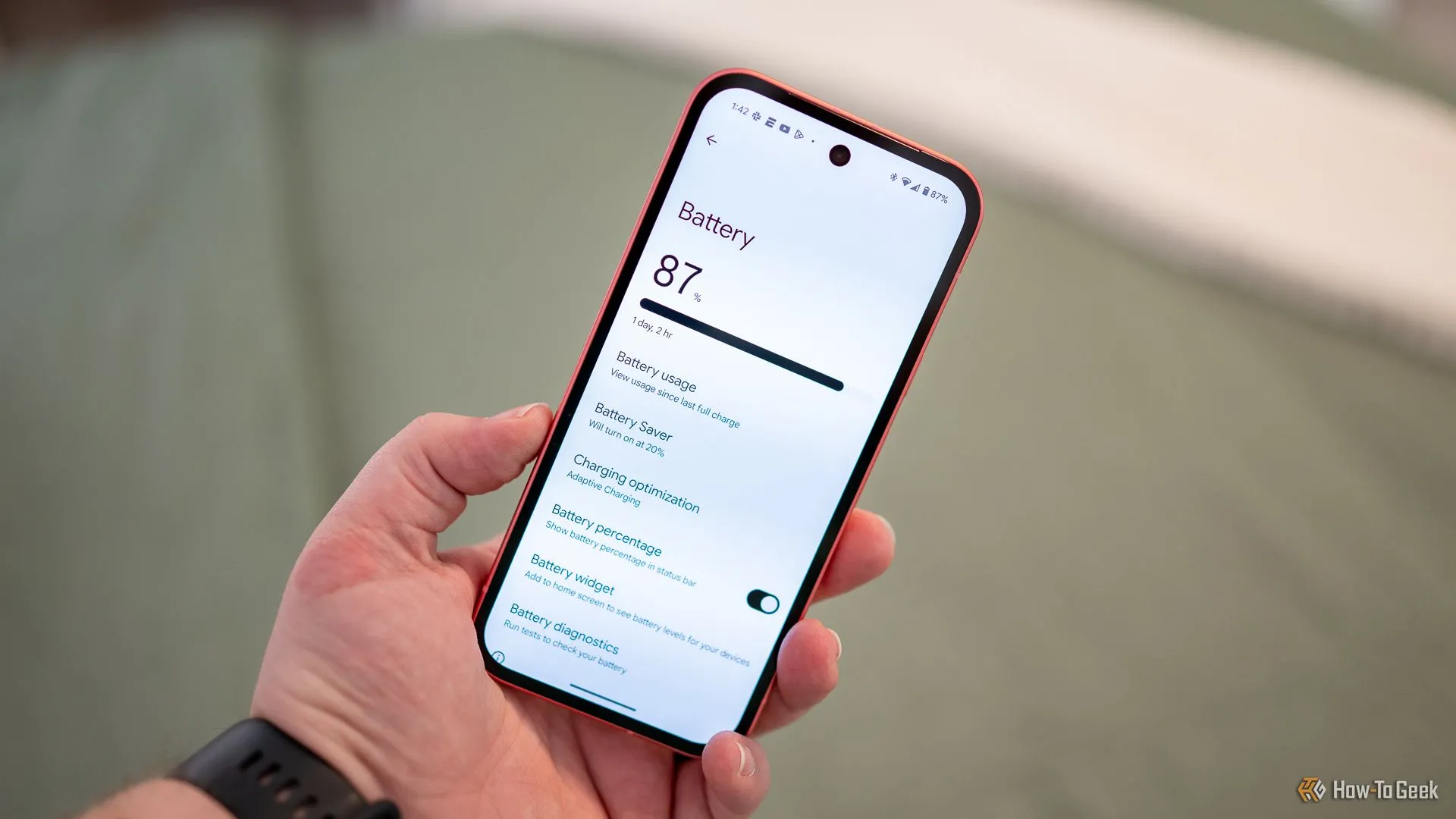 Menu cài đặt pin trên điện thoại Google Pixel 9a