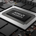 Minh họa chip AMD Radeon trên bo mạch chủ, biểu tượng cho vấn đề thiếu hụt linh kiện sản xuất console PS5 và Xbox Series X|S.