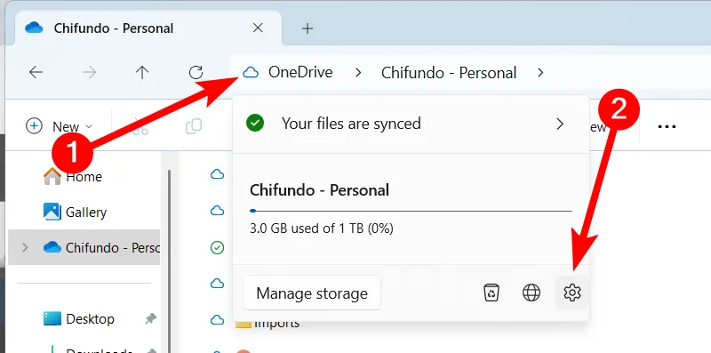 Mở cài đặt OneDrive từ File Explorer trên Windows.