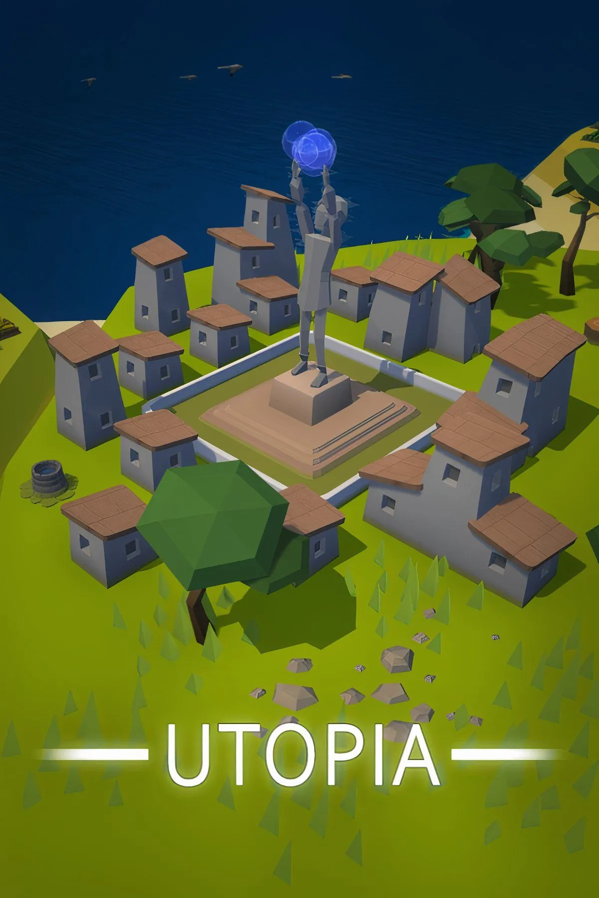 Một cảnh trong game Utopia cho thấy người chơi đang quản lý một hòn đảo với các công trình xây dựng và tàu thuyền.