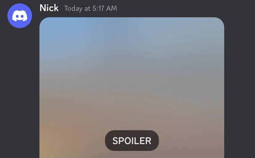 Một hình ảnh bị làm mờ trên Discord, hiển thị tag &quot;Spoiler&quot; và yêu cầu nhấp để xem.