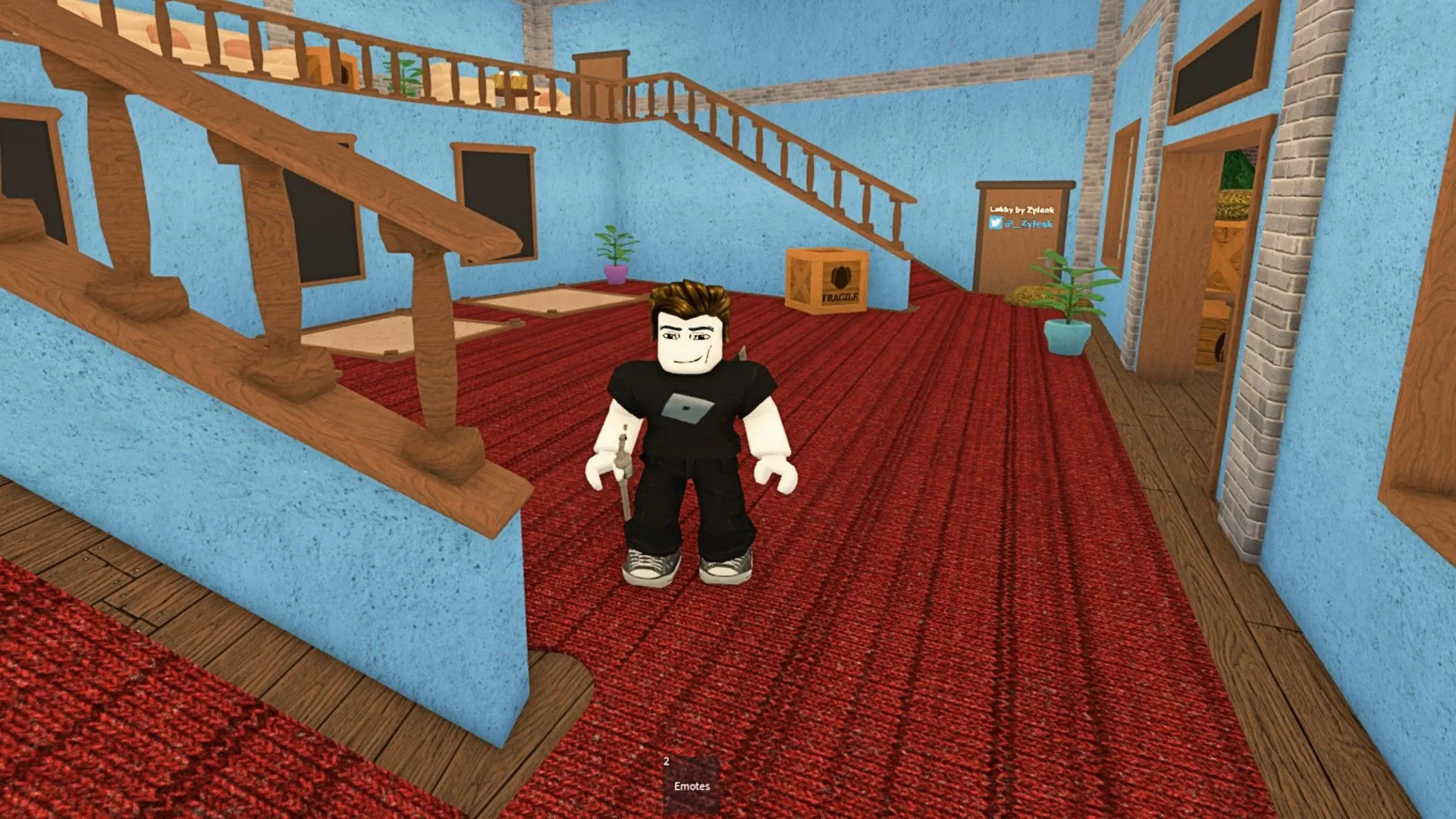 Một người chơi đứng trong ngôi nhà trong game Roblox Murder Mystery 2