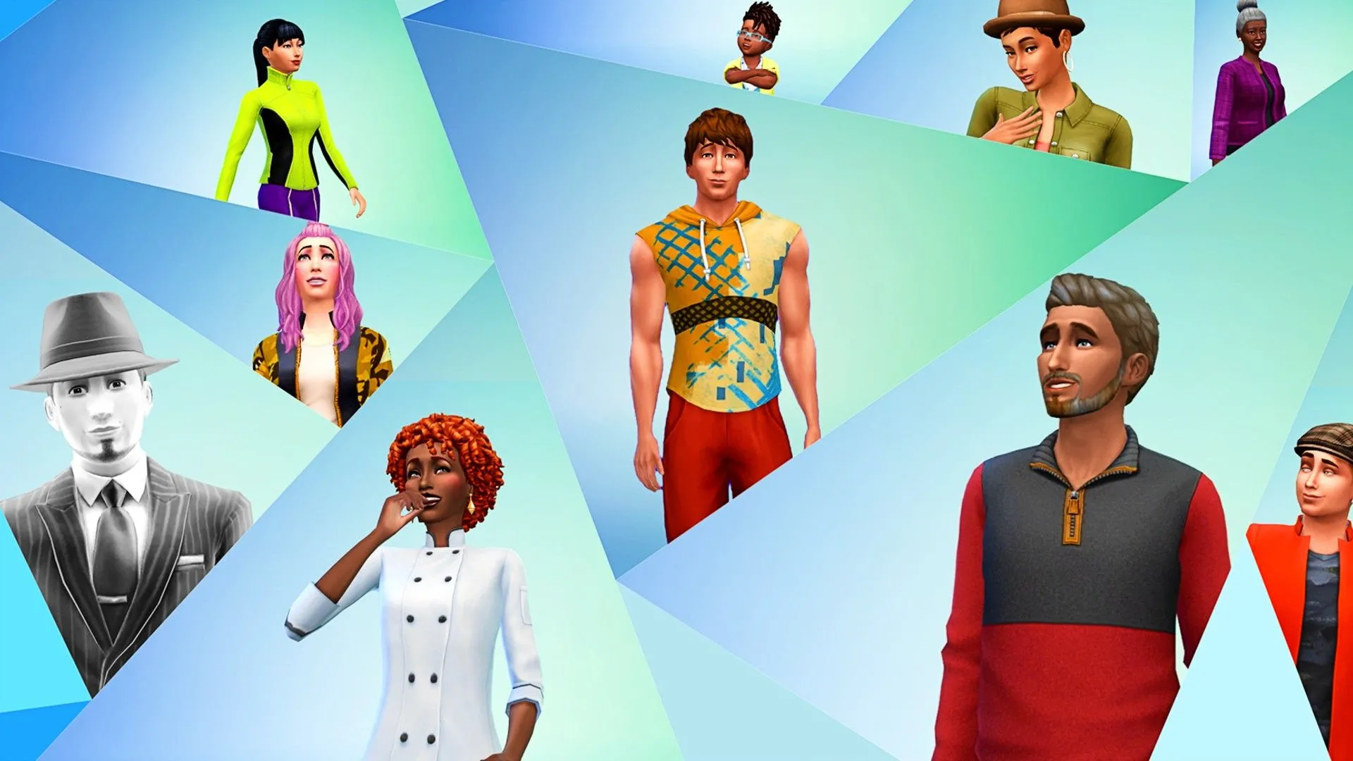 Một nhóm Sim được tạo hình đa dạng trong The Sims 4 thể hiện sự phong phú của nội dung mod tùy chỉnh
