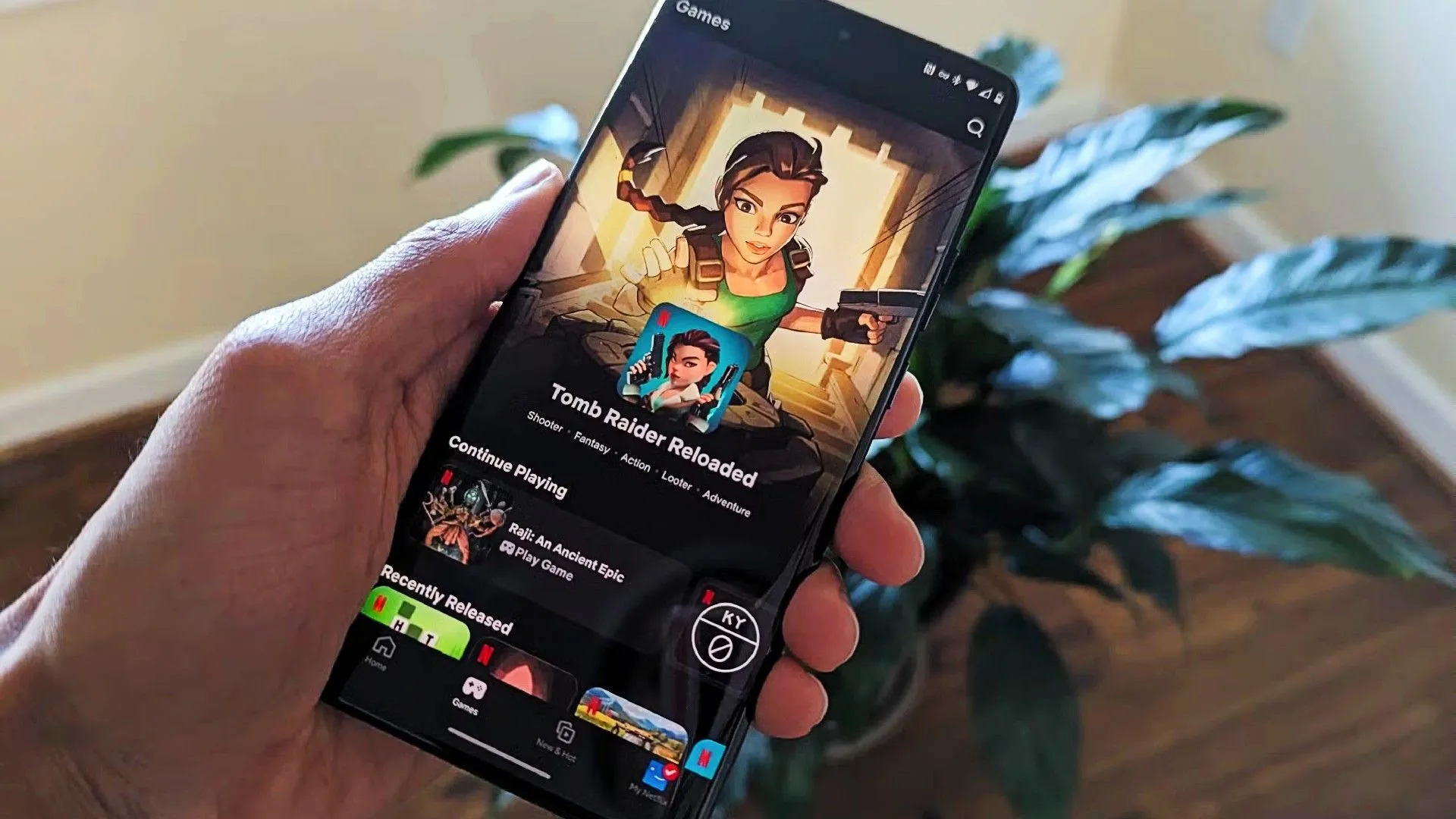 Mục trò chơi trong ứng dụng Netflix, minh họa các tùy chọn chơi game đám mây và từ xa trên Android.
