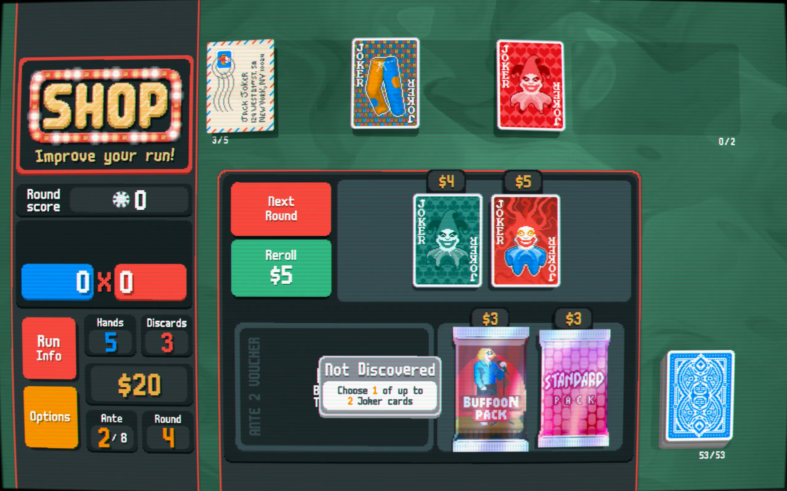 Người chơi Balatro đang xem một bộ bài trong shop game