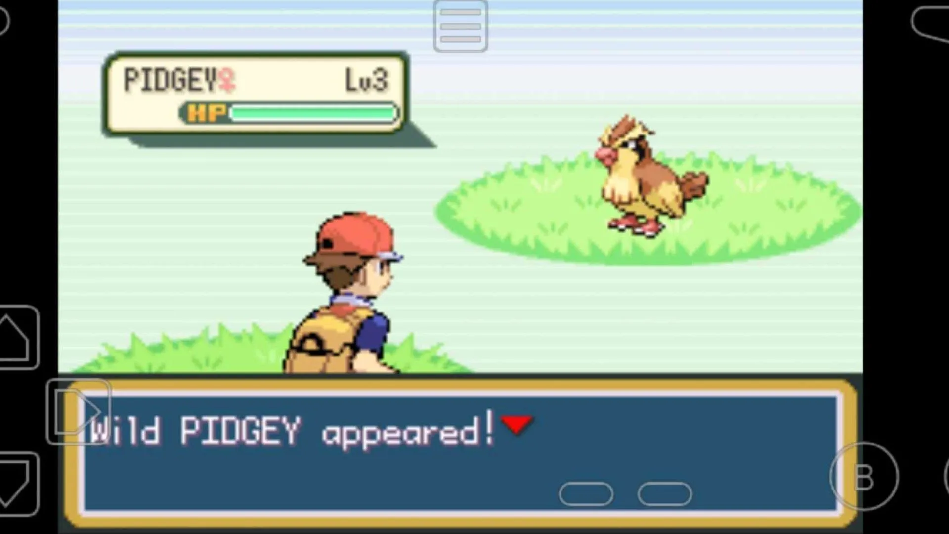 Người chơi bắt đầu trận đấu với Pokémon Pidgey hoang dã trong game Pokémon Fire Red, thể hiện sự kịch tính của các trận chiến theo luật Nuzlocke.