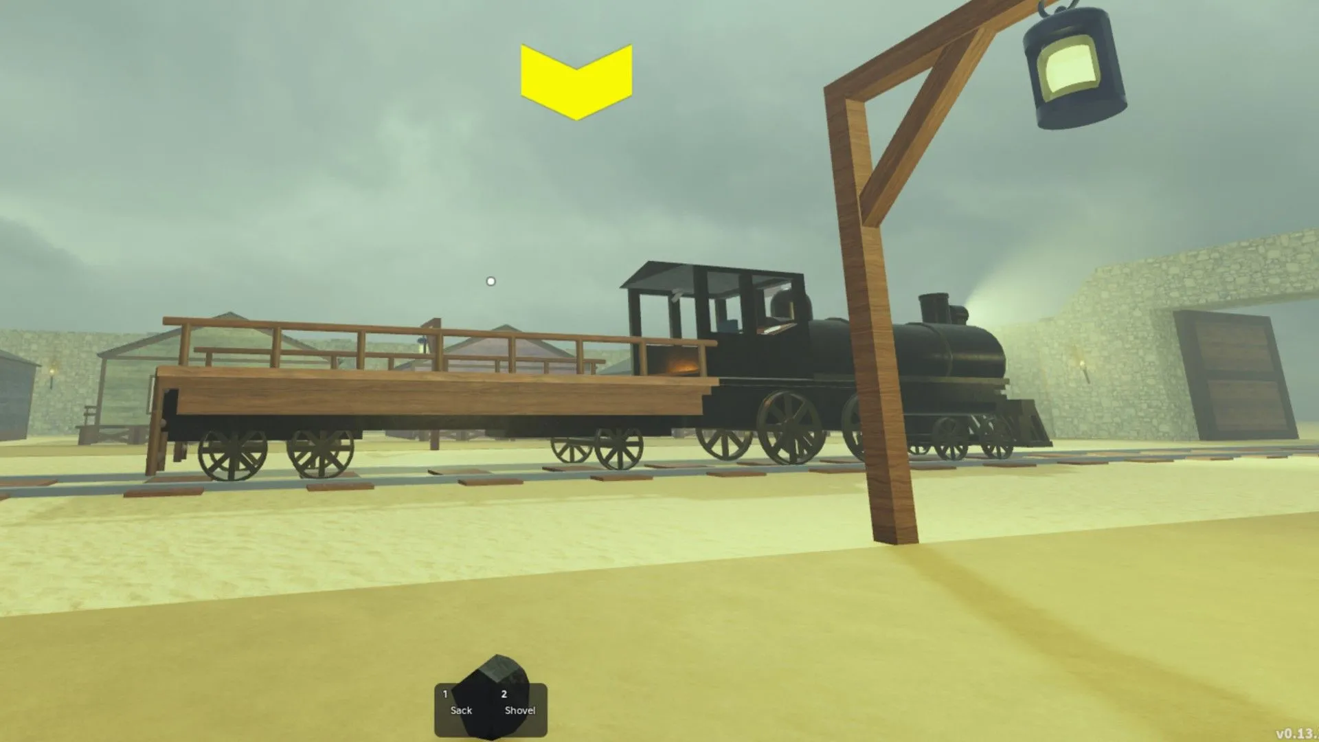 Người chơi cầm than nhìn đoàn tàu trong game Roblox Dead Rails