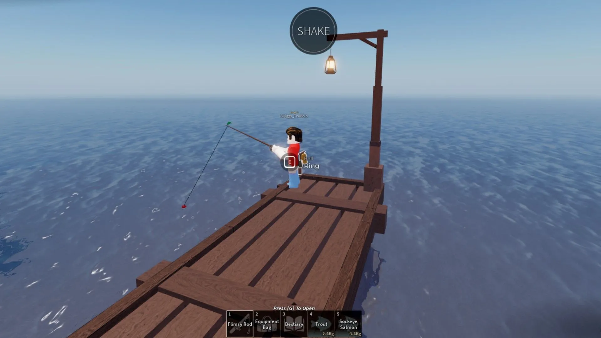 Người chơi câu cá tại bến tàu trong game Roblox Fisch