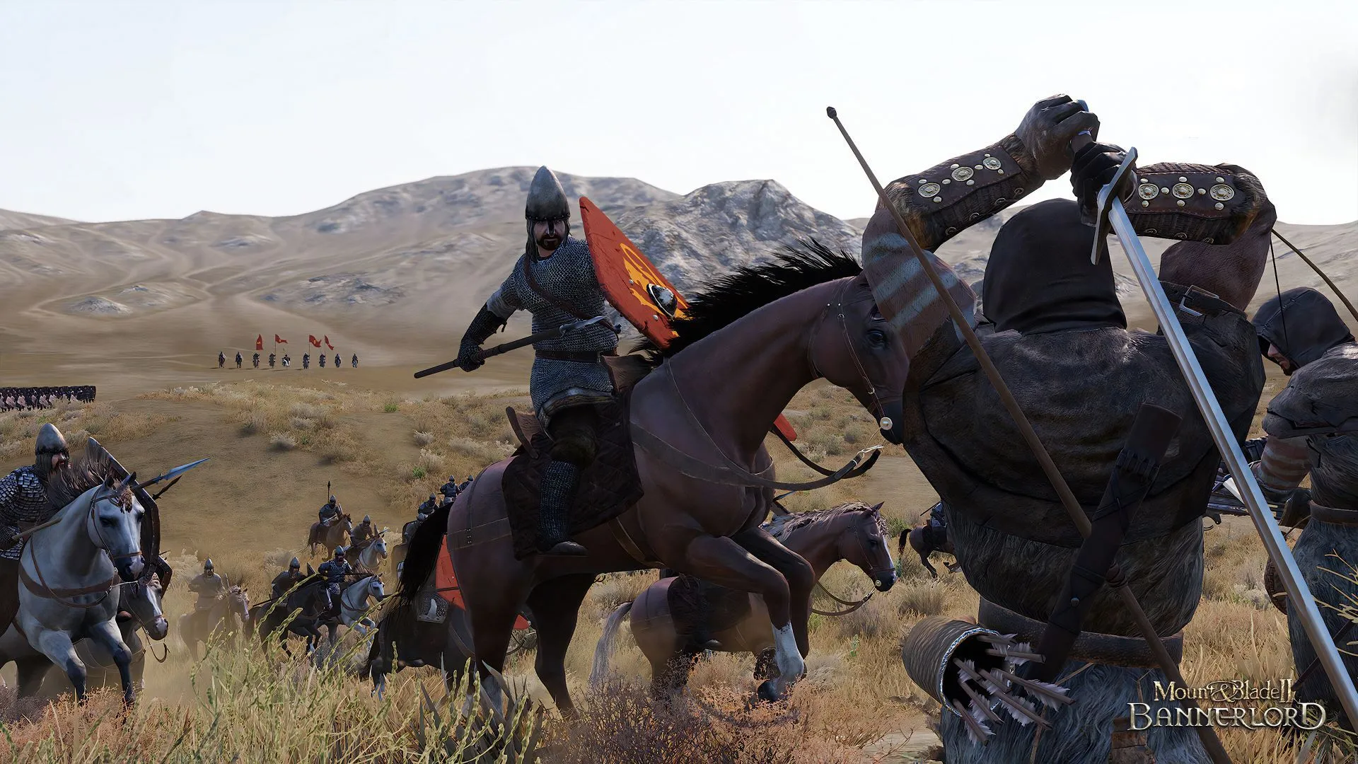 Người chơi cưỡi ngựa giao chiến với bộ binh trong Mount &amp; Blade II Bannerlord cùng các mod tùy chỉnh