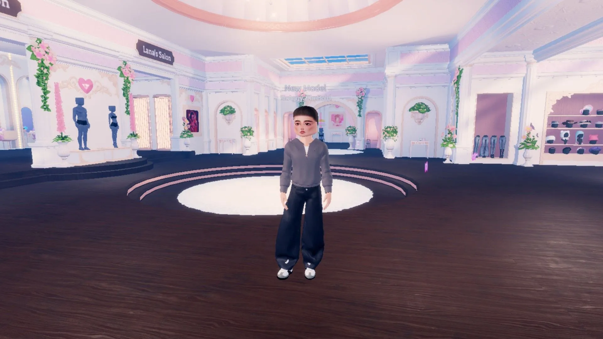 Người chơi đang đứng và nhìn sang trái trong game Roblox Dress To Impress