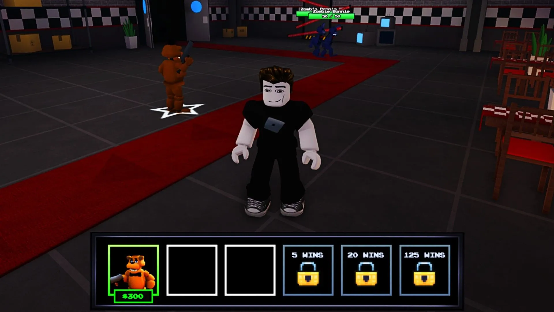 Người chơi đứng gần đường đi của kẻ thù khi Freddy Bear chuẩn bị bắn trong game Five Nights TD Roblox